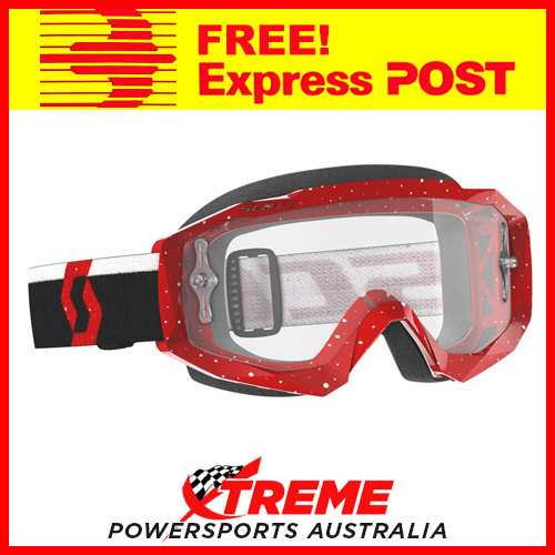 Scott Red/White Hustle X MX Goggles With Clear Lens Motocross Dirt Bike