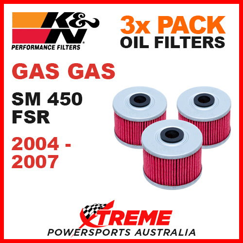 3 PACK K&N MX OIL FILTERS GAS GAS SM450 SM 450 FSR 2004-2007 SUPERMOTO KN 112