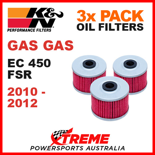 3 PACK K&N MX OIL FILTERS GAS GAS EC450 EC 450 FSR 2010-2012 DIRT BIKE KN 112