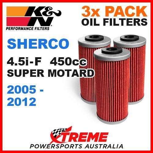 3 PACK MX K&N OIL FILTER SHERCO 4.5I F SUPER MOTARD 2005-2012 4.5i-F 450cc KN611