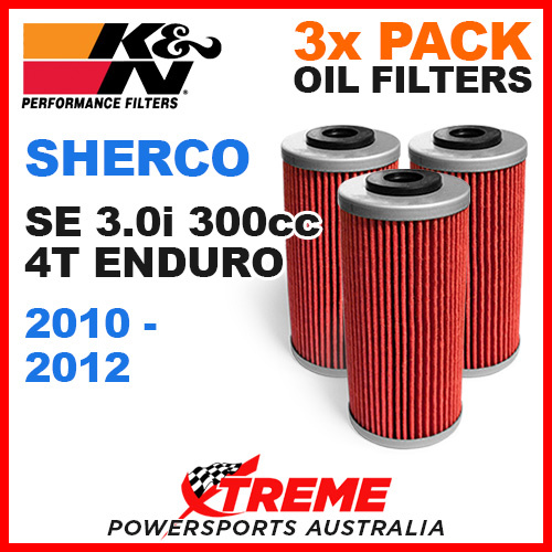 3 PACK MX K&N OIL FILTER SHERCO SE 3.0I 4T ENDURO 2010-2012 3.0i 300cc KN 611