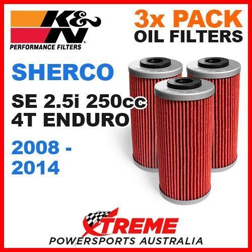 3 PACK MX K&N OIL FILTER SHERCO SE 2.5I 4T ENDURO 2008-2014 2.5i 250cc KN 611