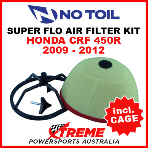 No Toil Honda CRF450R CRF 450R 2009-2012 Super Flo Kit Air Filter with Cage
