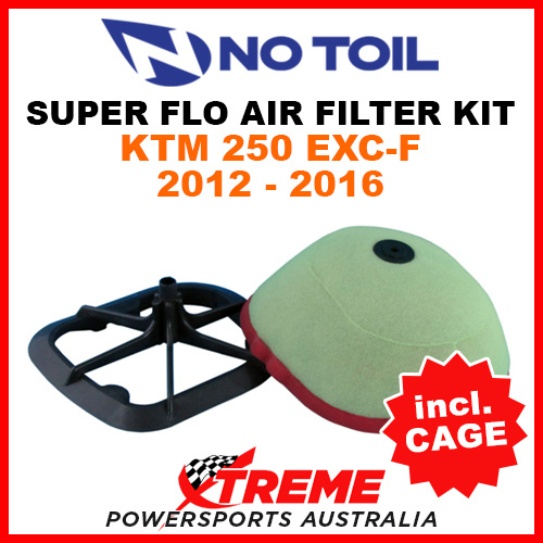 No Toil KTM 250EXC-F 250 EXC-F 2012-2016 Super Flo Kit Air Filter with Cage