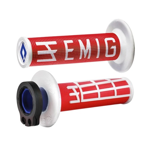 ODI MX Emig V2 Lock-On Throttle Grips Red/White 2&4-Stroke Motocross Dirtbike