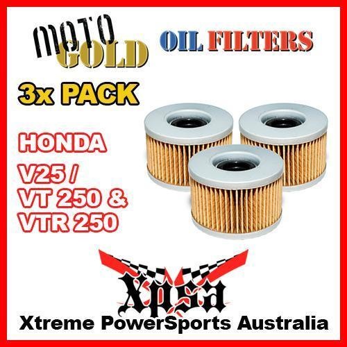 3 PACK MOTO GOLD OIL FILTER HONDA V 25 V25 VT 250 VT250 VTR VTR250 OF1 KN111