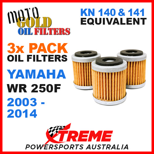 3 PACK YAMAHA WR250F WRF250 2003-2014 MOTO GOLD MX OIL FILTER KN 140 141 OF13
