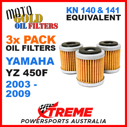 3 PACK YAMAHA YZ450F YZF450 2003-2009 MOTO GOLD MX OIL FILTER KN 140 141 OF13
