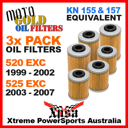 3 PACK MOTO GOLD OIL FILTERS KTM 520 EXC 99-2002 525 EXC 03-2007 MX KN 157 155