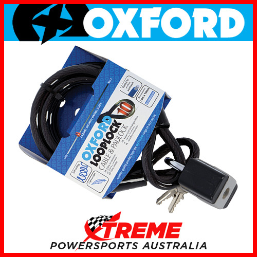 Oxford Security 1.8m x 10mm Black Loop Lock 10 Cable & Padlock MX Motorcycle