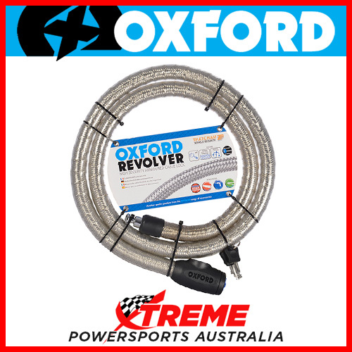 Oxford Security 1.8m x 25mm Silver Revolver Armoured Cable Lock MX Motorcycle