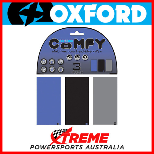Oxford Comfy Blue Black Grey 3 Pack Head & Neck Wear Face Mask Bandana Mx