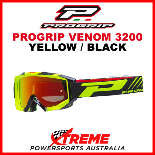 Adult ProGrip Venom 3200 Motocross Goggles Yellow Black No Fog Lens 3200GNF