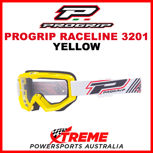 Adult ProGrip Raceline 3201 Motocross Goggles Yellow Clear No Fog Lens 3201Y