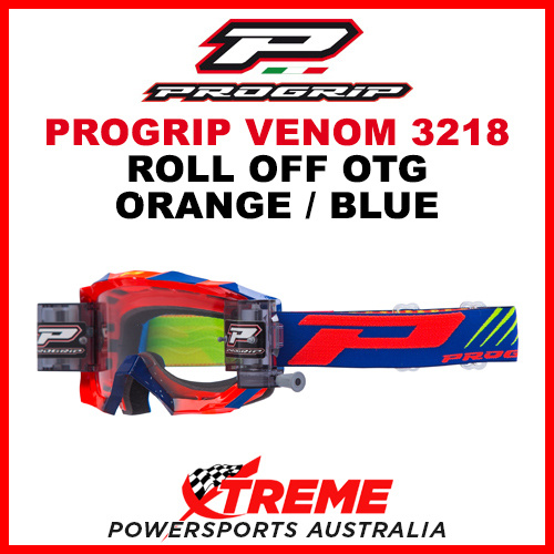 Adult ProGrip MX Venom 3218 OTG Roll Off Goggles Orange Blue No Fog Lens 3218AAF