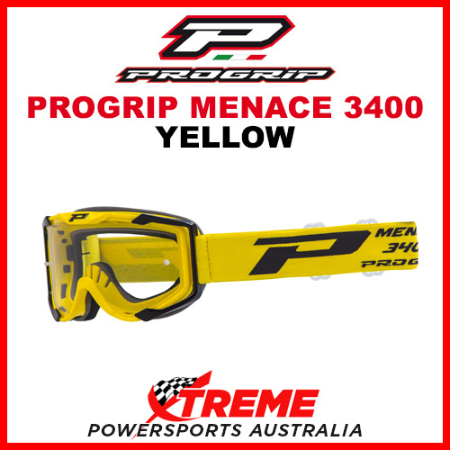 Adult ProGrip Menace 3400 Motocross Goggles Yellow Clear No Fog Lens 3400Y