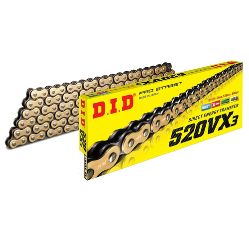 DID X-Ring 520 VX3 Chain Gold/Black MX Motocross 120 Clip Link Dirt Bike