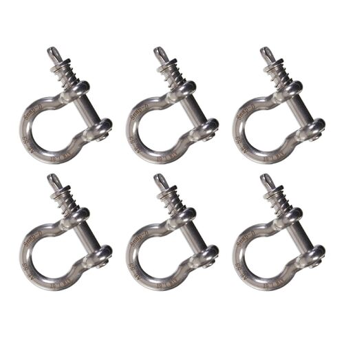 6-Pack Snap-D 10mm Bow Shackle 304 Stainless Steel Max Load 1070Kg Boat Trailer
