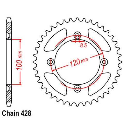 Supersprox 44 Tooth Steel Rear Sprocket for Suzuki RM85L Big Wheel 2002-2006