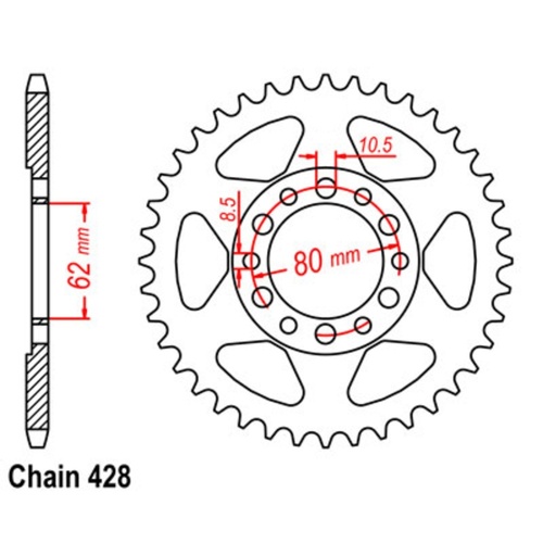 Supersprox 42 Tooth Steel Rear Sprocket for Yamaha AG200 (KICK START) 1984-1987