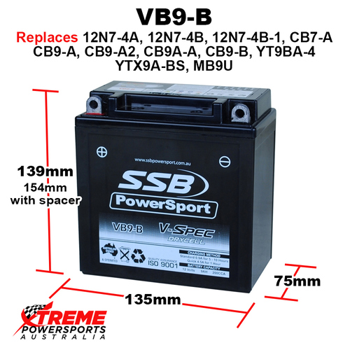 SSB 12V 200CCA 9AH VB9-B Aprilia 125 Leonardo Showa 2002-2006 AGM Battery YTX9A-BS
