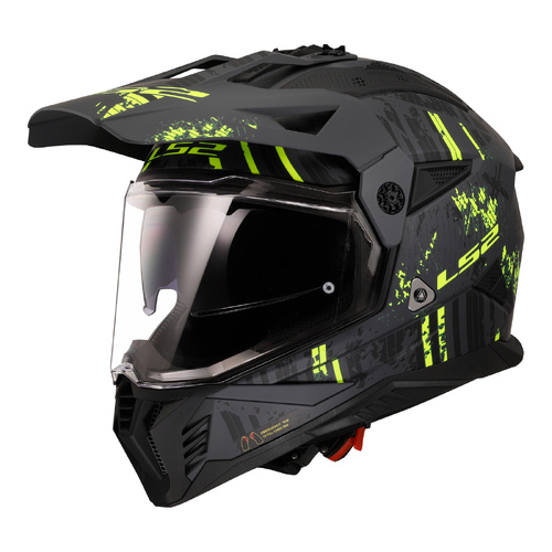 LS2 Pioneer II Crazy Helmet Matte Black/Grey/Hi-Vis Yellow S Adventure Helmet