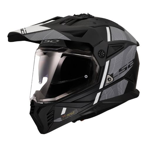 LS2 MX702 Pioneer II (M) Hill Matte Black/White Adventure Helmet