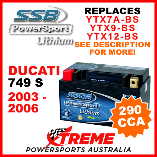 SSB 4-LFP14H-BS Ducati 749 S 2003-2006 Lithium Battery 290 CCA 12V