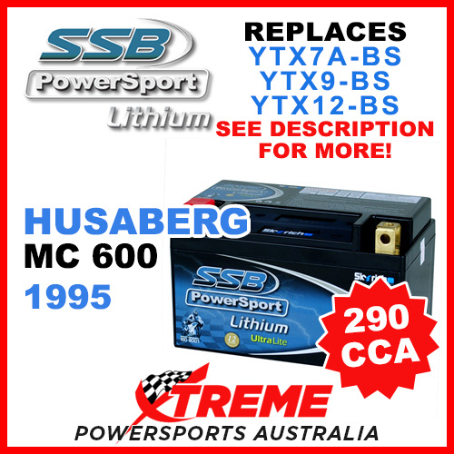 SSB 12V 290 CCA Husaberg MC600 MC 600 1995 LFP14H-BS Lithium Battery