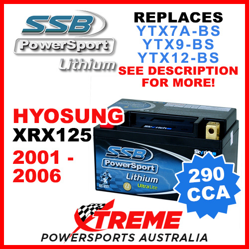 SSB 12V 290 CCA Hyosung XRX125 XRX 125 2001-2006 LFP14H-BS Lithium Battery