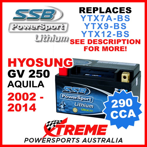 SSB 12V 290 CCA Hyosung GV 250 Aquila 2002-2014 LFP14H-BS Lithium Battery