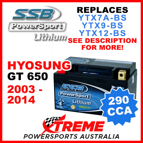SSB 12V 290 CCA Hyosung GT650 GT 650 2003-2014 LFP14H-BS Lithium Battery