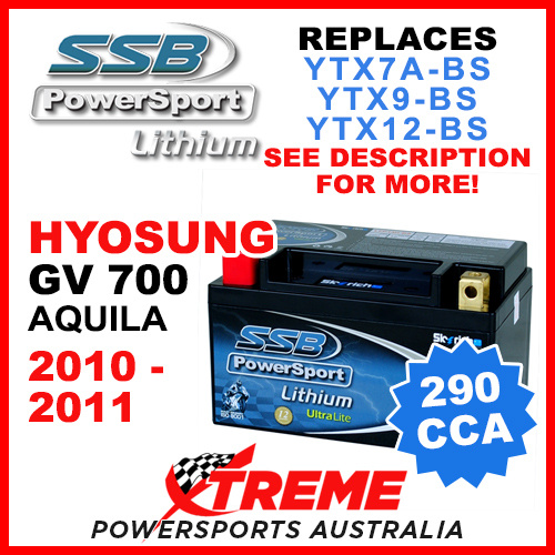 SSB 12V 290 CCA Hyosung GV700 Aquila 2010-2011 LFP14H-BS Lithium Battery