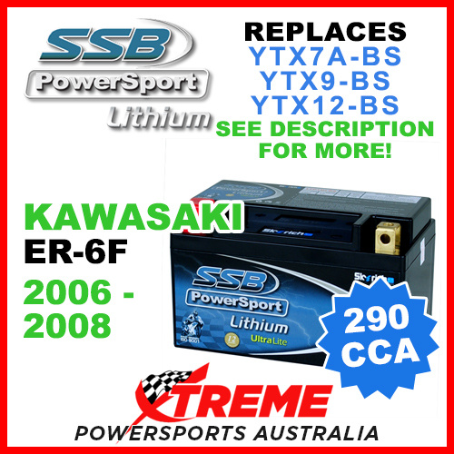 SSB 12V 290 CCA Kawasaki ER-6F 2006-2008 LFP14H-BS Lithium Battery