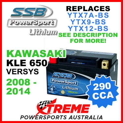 SSB 12V 290 CCA Kawasaki KLE650 Versys 2008-2014 LFP14H-BS Lithium Battery