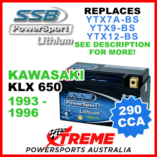 SSB 12V 290 CCA Kawasaki KLX650 KLX 650 1993-1996 LFP14H-BS Lithium Battery
