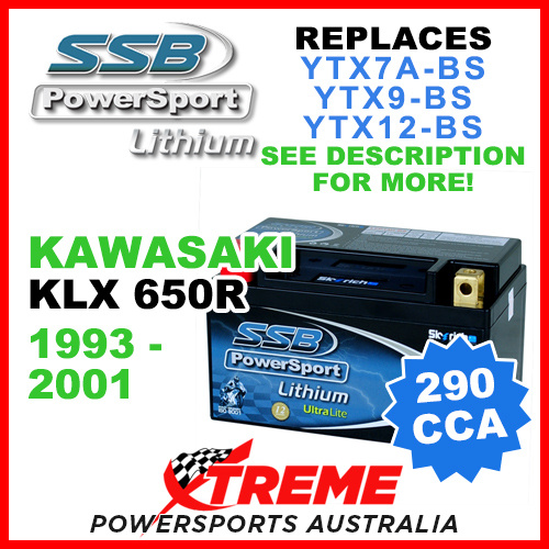 SSB 12V 290 CCA Kawasaki KLX650R KLX 650R 1993-2001 LFP14H-BS Lithium Battery