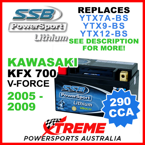 SSB 12V 290 CCA Kawasaki KFX700 V-Force 2005-2009 LFP14H-BS Lithium Battery