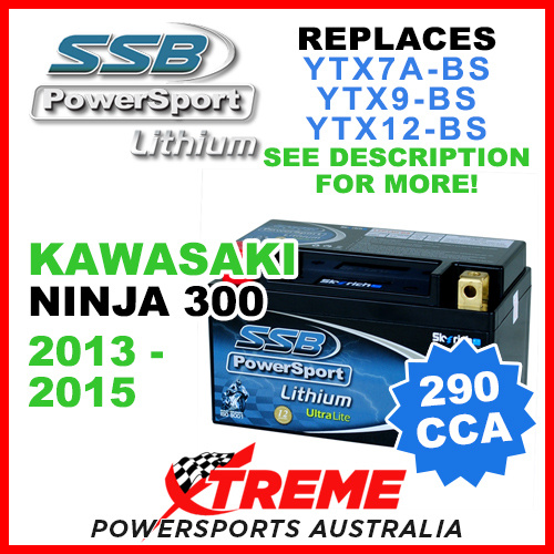 SSB 12V 290 CCA Kawasaki Ninja 300 2013-2015 LFP14H-BS Lithium Battery