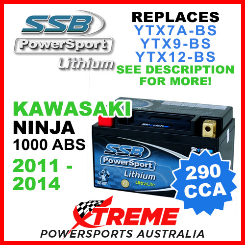 SSB 12V 290 CCA Kawasaki Ninja 1000 ABS 2011-2014 LFP14H-BS Lithium Battery