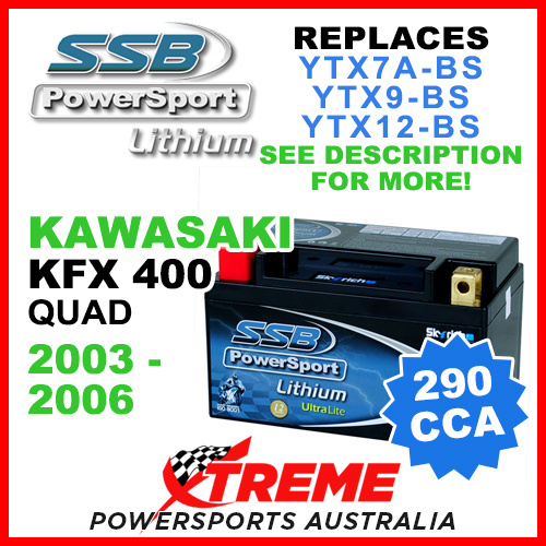 SSB 12V 290 CCA Kawasaki KFX 400 Quad 2003-2006 LFP14H-BS Lithium Battery