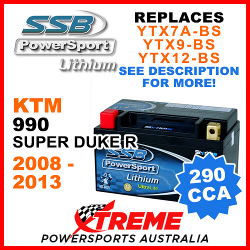 SSB 12V 290 CCA KTM 990 Super Duke R 2008-2013 LFP14H-BS Lithium Battery