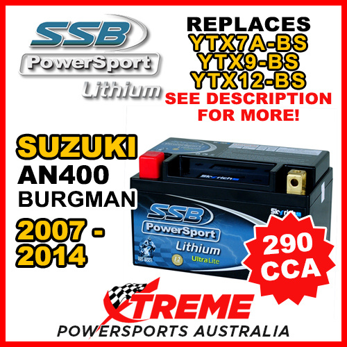 SSB 12V 290 CCA For Suzuki AN400 AN 400 Burgman 2007-2014 LFP14H-BS Lithium Battery