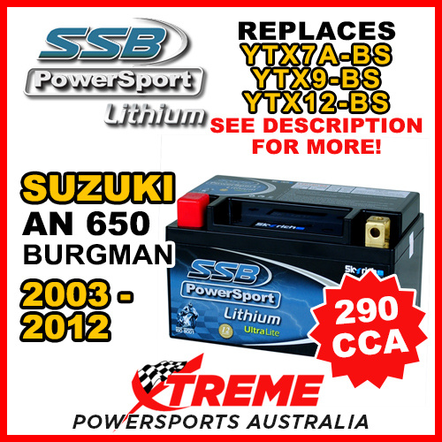 SSB 12V 290 CCA For Suzuki AN 650 Burgman 2003-2012 LFP14H-BS Lithium Battery