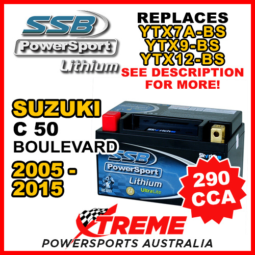 SSB 12V 290 CCA For Suzuki C50 Boulevard 2005-2015 LFP14H-BS Lithium Battery