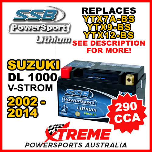 SSB 12V 290 CCA For Suzuki DL1000 V-Strom 2002-2014 LFP14H-BS Lithium Battery