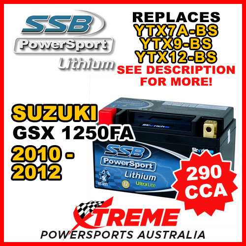SSB 12V 290 CCA For Suzuki GSX1250FA 2010-2014 LFP14H-BS Lithium Battery
