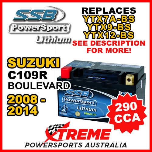 SSB 12V 290 CCA For Suzuki C109R Boulevard 2008-2014 LFP14H-BS Lithium Battery