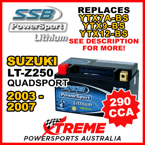 SSB 12V 290 CCA For Suzuki LT-Z250 LT-Z 250 Quadsport 03-07 LFP14H-BS Lithium Battery