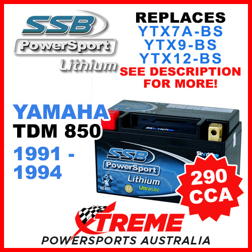 SSB 12V 290 CCA Yamaha TDM850 TDM 850 1991-1994 LFP14H-BS Lithium Battery